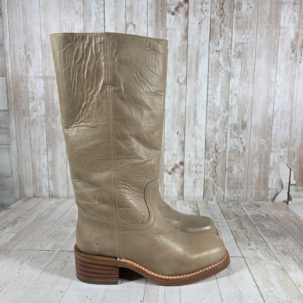 Frye Campus 14L Eucalyptus Grey Leather Square Toe Tall Boots Womens 7.5 B